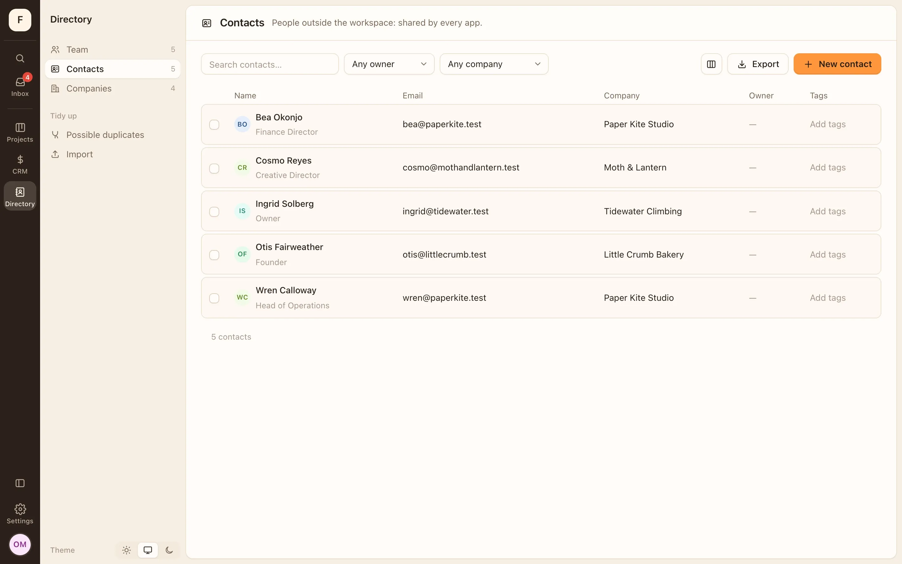 The contacts list in Mavatu's directory